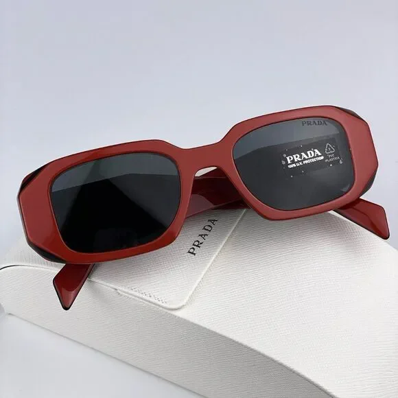 NEW Prada PR17WS 12N5S0 Orange Black Dark Grey Rectangle Unisex Sunglasses